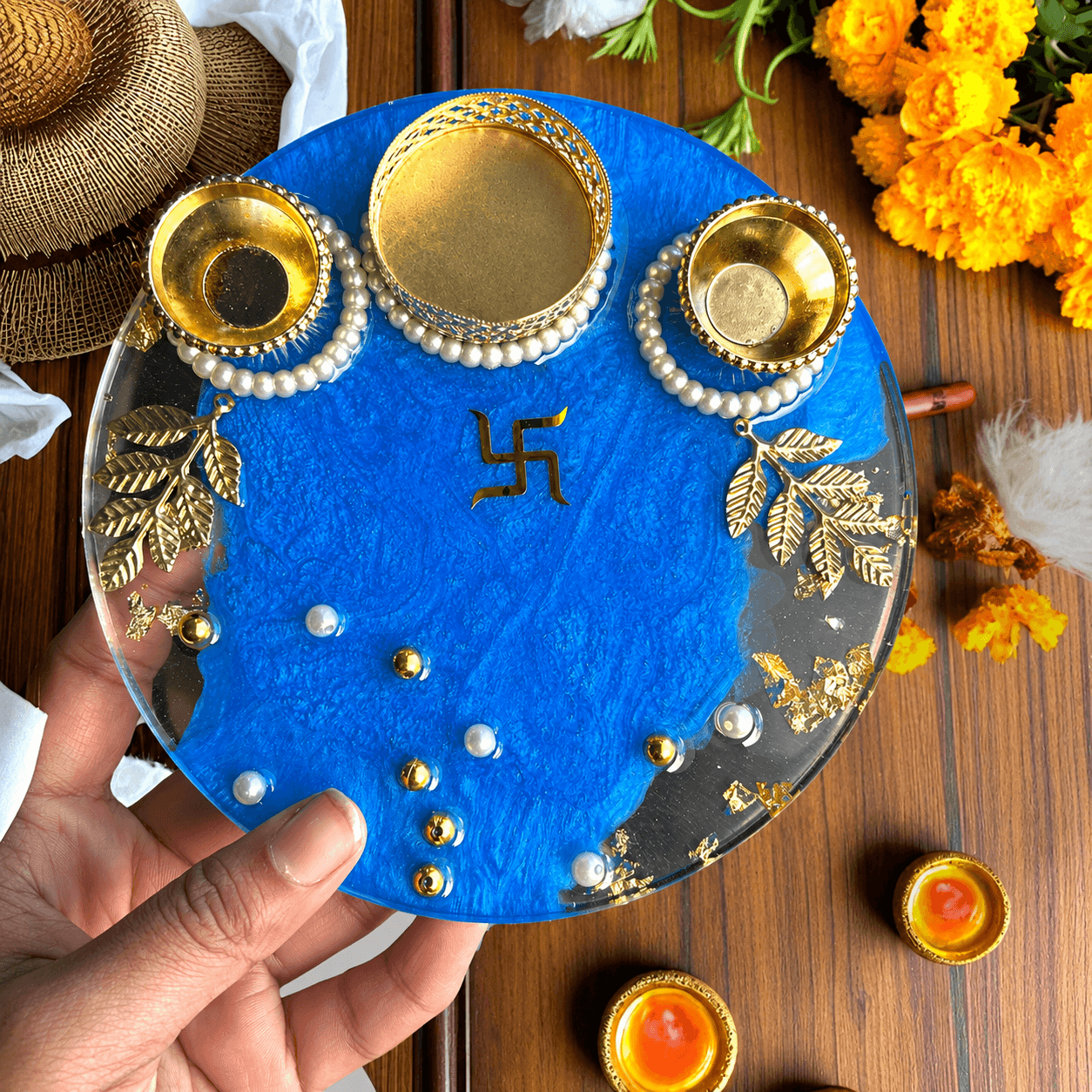 Sapphire Swastik Pooja Thali